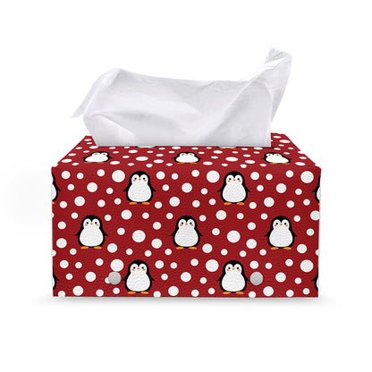 Red Snow Penguin Pattern Print Leather Tissue Box Cover