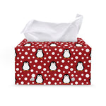 Red Snow Penguin Pattern Print Leather Tissue Box Cover