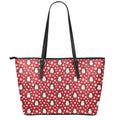 Red Snow Penguin Pattern Print Leather Tote Bag With Zipper