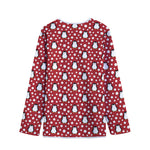 Red Snow Penguin Pattern Print Long Sleeve Short Coat