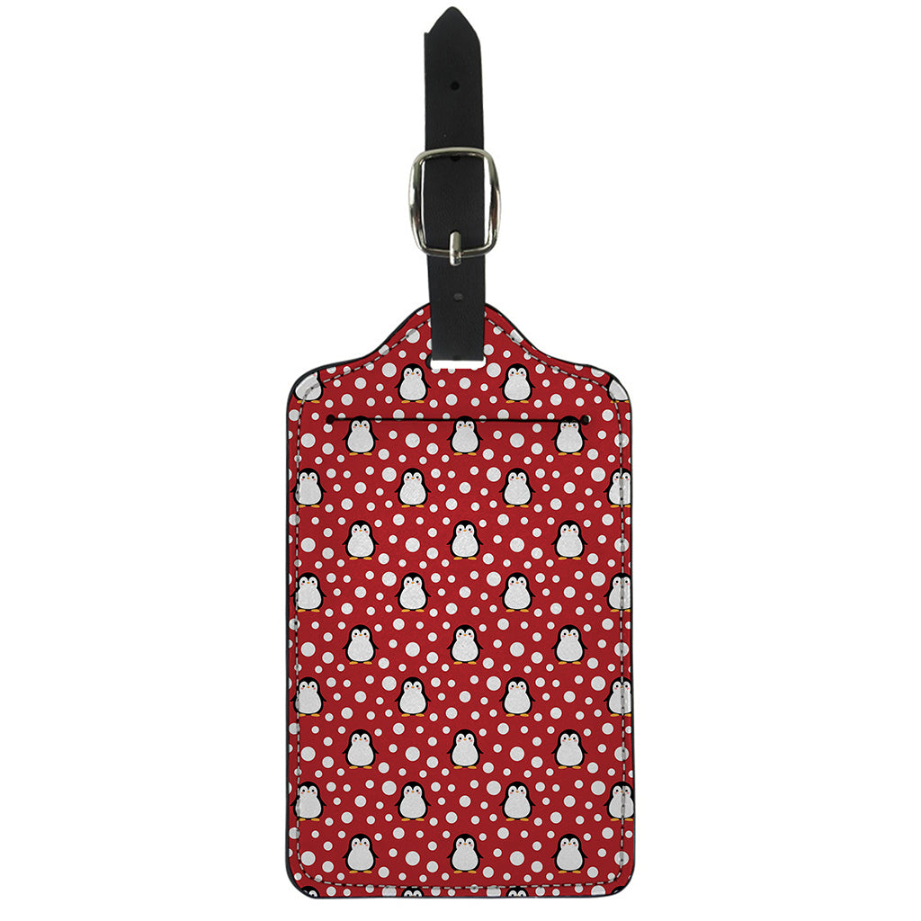 Red Snow Penguin Pattern Print Luggage Tag