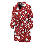 Red Snow Penguin Pattern Print Men's Bathrobe