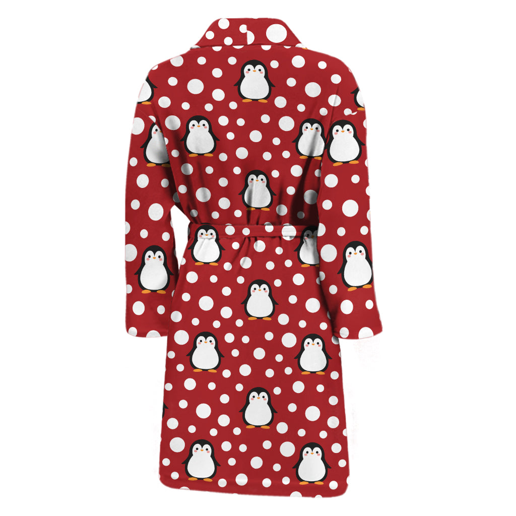 Red Snow Penguin Pattern Print Men's Bathrobe