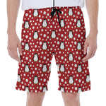 Red Snow Penguin Pattern Print Men's Beach Shorts