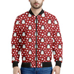Red Snow Penguin Pattern Print Men's Bomber Jacket