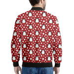 Red Snow Penguin Pattern Print Men's Bomber Jacket
