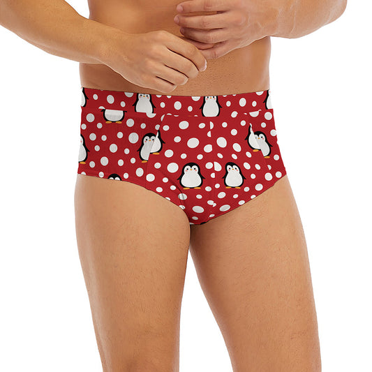 Red Snow Penguin Pattern Print Men's Briefs