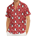 Red Snow Penguin Pattern Print Men's Deep V-Neck Shirt