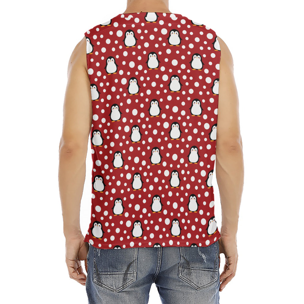 Red Snow Penguin Pattern Print Men's Fitness Tank Top