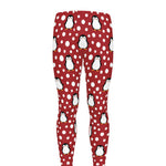 Red Snow Penguin Pattern Print Men's leggings
