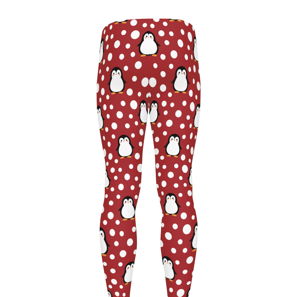 Red Snow Penguin Pattern Print Men's leggings