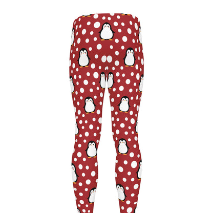 Red Snow Penguin Pattern Print Men's leggings