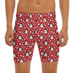 Red Snow Penguin Pattern Print Men's Long Boxer Briefs