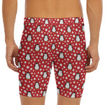 Red Snow Penguin Pattern Print Men's Long Boxer Briefs