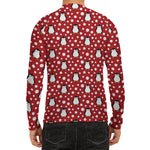 Red Snow Penguin Pattern Print Men's Long Sleeve Rash Guard