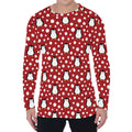 Red Snow Penguin Pattern Print Men's Long Sleeve T-Shirt