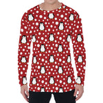 Red Snow Penguin Pattern Print Men's Long Sleeve T-Shirt