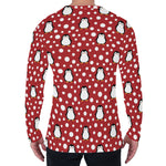 Red Snow Penguin Pattern Print Men's Long Sleeve T-Shirt
