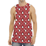 Red Snow Penguin Pattern Print Men's Muscle Tank Top
