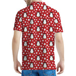 Red Snow Penguin Pattern Print Men's Polo Shirt