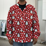Red Snow Penguin Pattern Print Men's Shirt Jacket