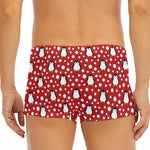 Red Snow Penguin Pattern Print Men's Short Boxer Briefs