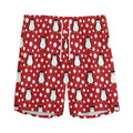 Red Snow Penguin Pattern Print Men's Athletic Shorts