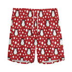 Red Snow Penguin Pattern Print Men's Sports Shorts