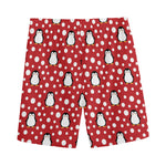 Red Snow Penguin Pattern Print Men's Sports Shorts