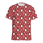 Red Snow Penguin Pattern Print Men's Sports T-Shirt