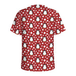 Red Snow Penguin Pattern Print Men's Sports T-Shirt