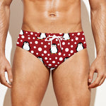 Red Snow Penguin Pattern Print Men's Swim Briefs