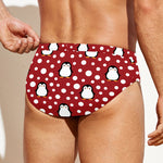 Red Snow Penguin Pattern Print Men's Swim Briefs