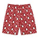 Red Snow Penguin Pattern Print Men's Swim Trunks