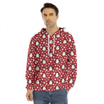 Red Snow Penguin Pattern Print Men's Velvet Pullover Hoodie