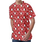 Red Snow Penguin Pattern Print Men's Velvet T-Shirt
