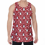 Red Snow Penguin Pattern Print Men's Velvet Tank Top