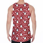 Red Snow Penguin Pattern Print Men's Velvet Tank Top