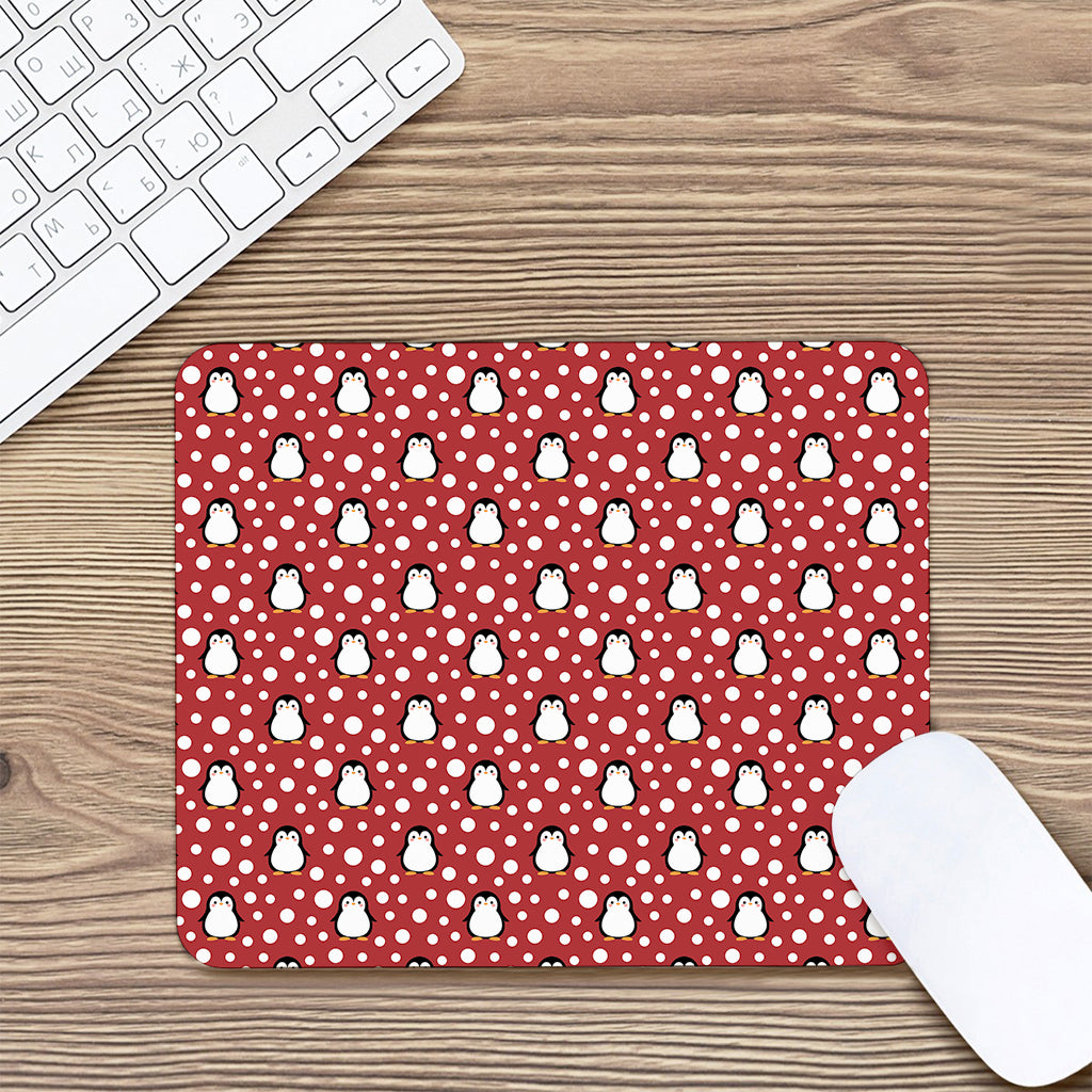 Red Snow Penguin Pattern Print Mouse Pad