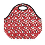 Red Snow Penguin Pattern Print Neoprene Lunch Bag
