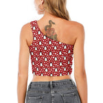 Red Snow Penguin Pattern Print One Shoulder Crop Top