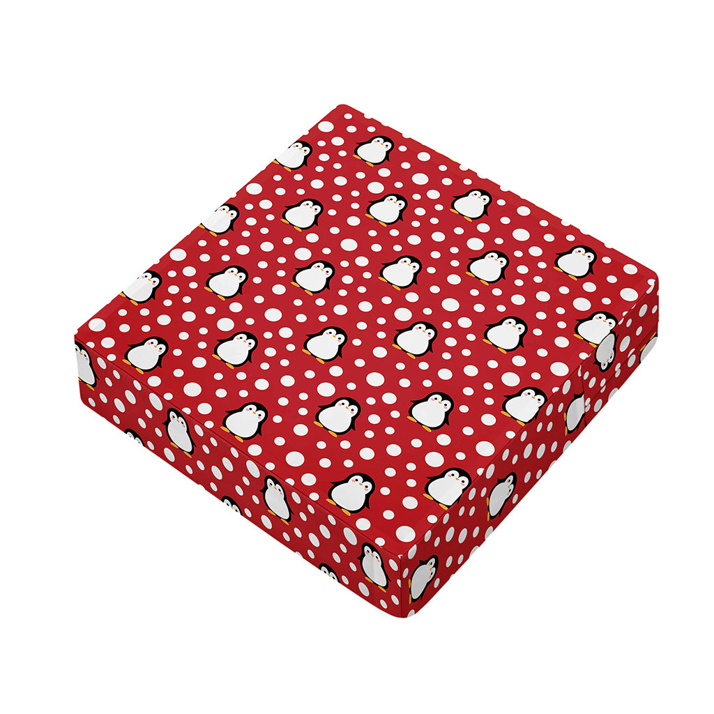 Red Snow Penguin Pattern Print Outdoor Seat Cushion Cover