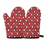 Red Snow Penguin Pattern Print Oven Mitts