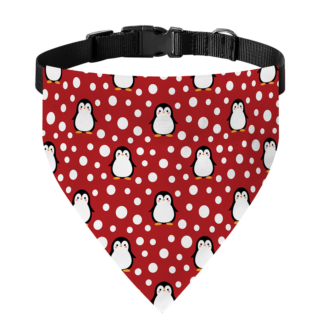 Red Snow Penguin Pattern Print Over The Collar Dog Bandana