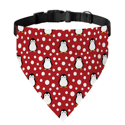 Red Snow Penguin Pattern Print Over The Collar Dog Bandana