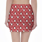 Red Snow Penguin Pattern Print Pencil Mini Skirt