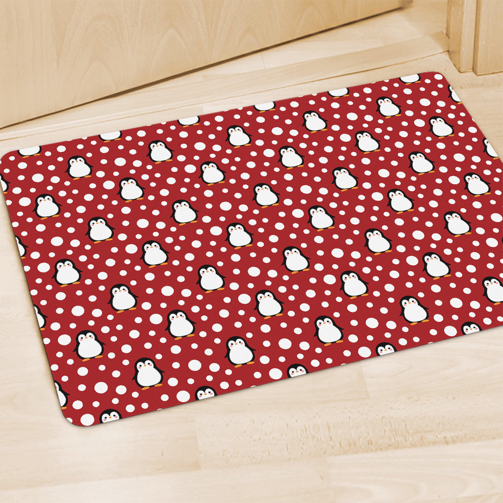 Red Snow Penguin Pattern Print Polyester Doormat