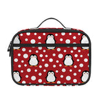 Red Snow Penguin Pattern Print Portable Lunch Bag
