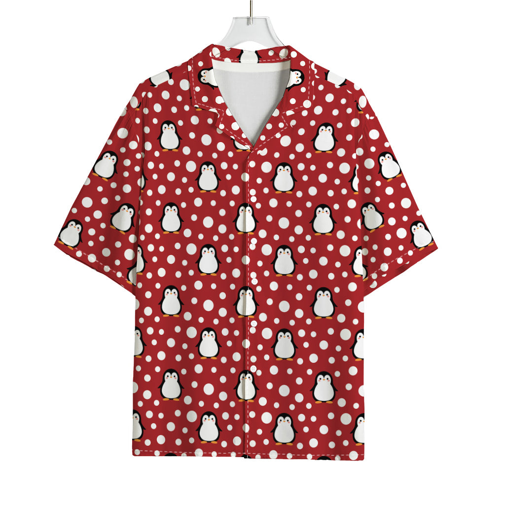 Red Snow Penguin Pattern Print Rayon Hawaiian Shirt