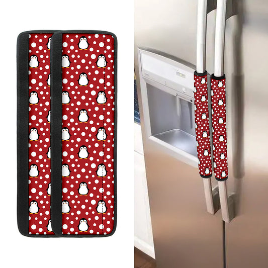 Red Snow Penguin Pattern Print Refrigerator Handle Covers